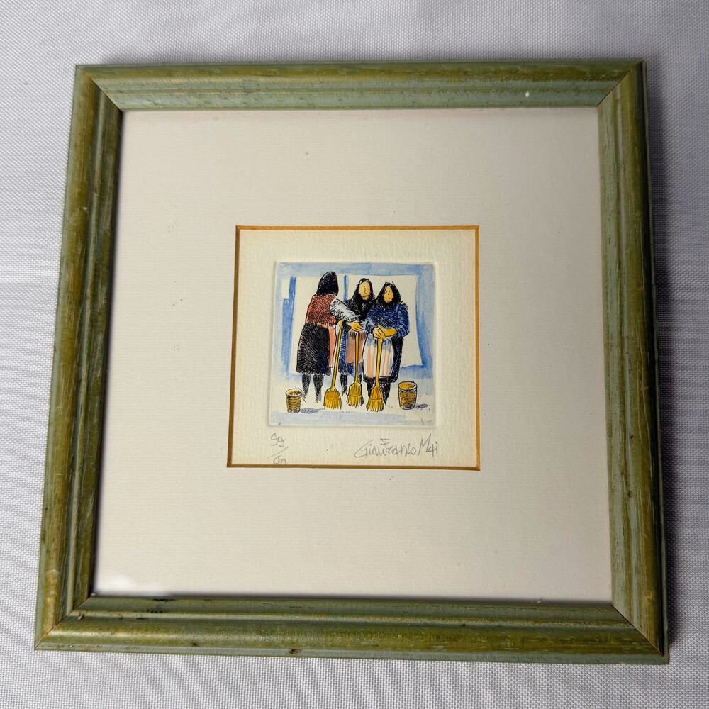 VTG Gianfranco Mai Signed Etching 99/99 Italian Social Realist Tiny Art 7x7 Gift